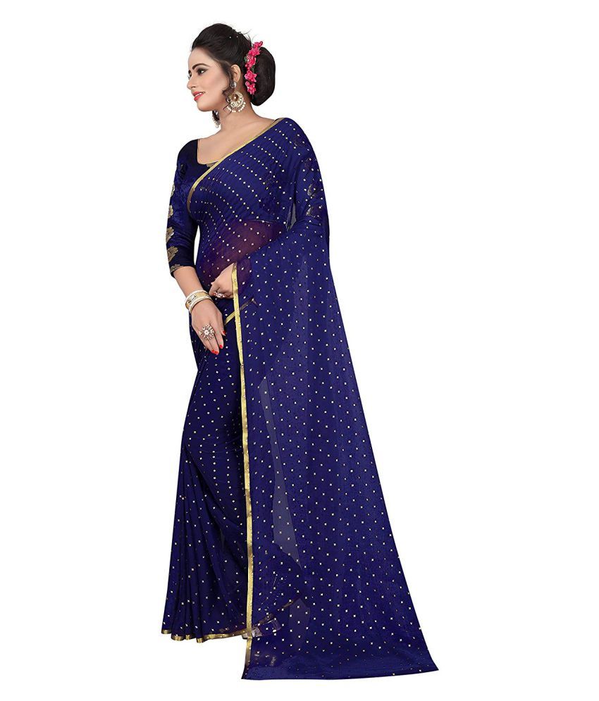 dark blue chiffon saree