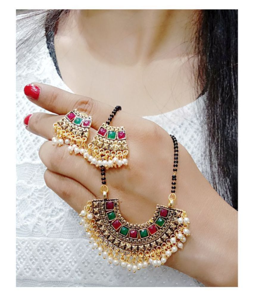     			Sunhari Jewels Multicolor Copper Plated Mangalsutra with Earrings for women and girls