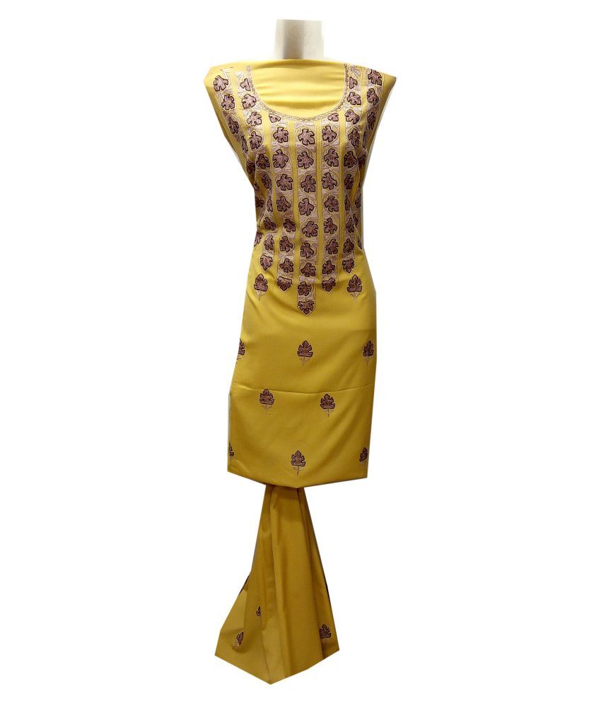 Kashmiri Handwork Unstiched Dress Material Yellow Cotton Dress Material - Buy Kashmiri Handwork 
