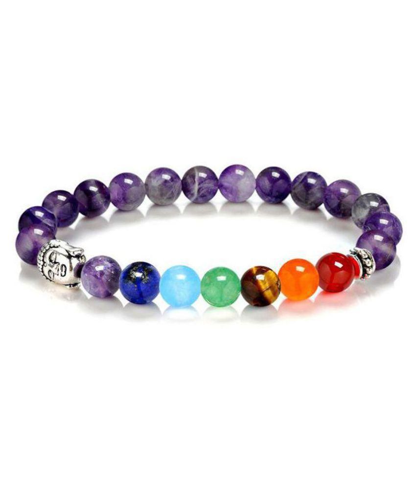     			8mm Purple Amethyst 7 Chakra With Buddha Natural Agate Stone Bracelet