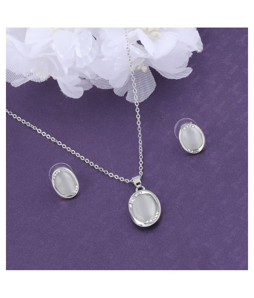     			SILVER SHINE Delicate Silver Plated  Stylish  Pendant Set For Women Girl