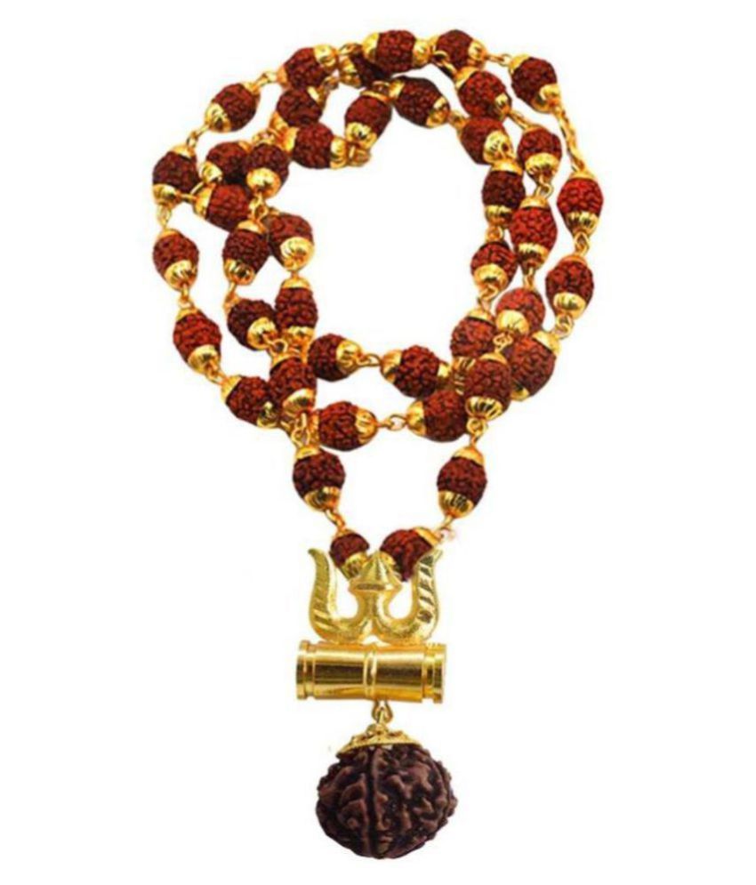     			PS CREATIONS Loard Shiv Trishul Damru Locket With Puchmukhi Rudraksha Mala Gold-plated Brass