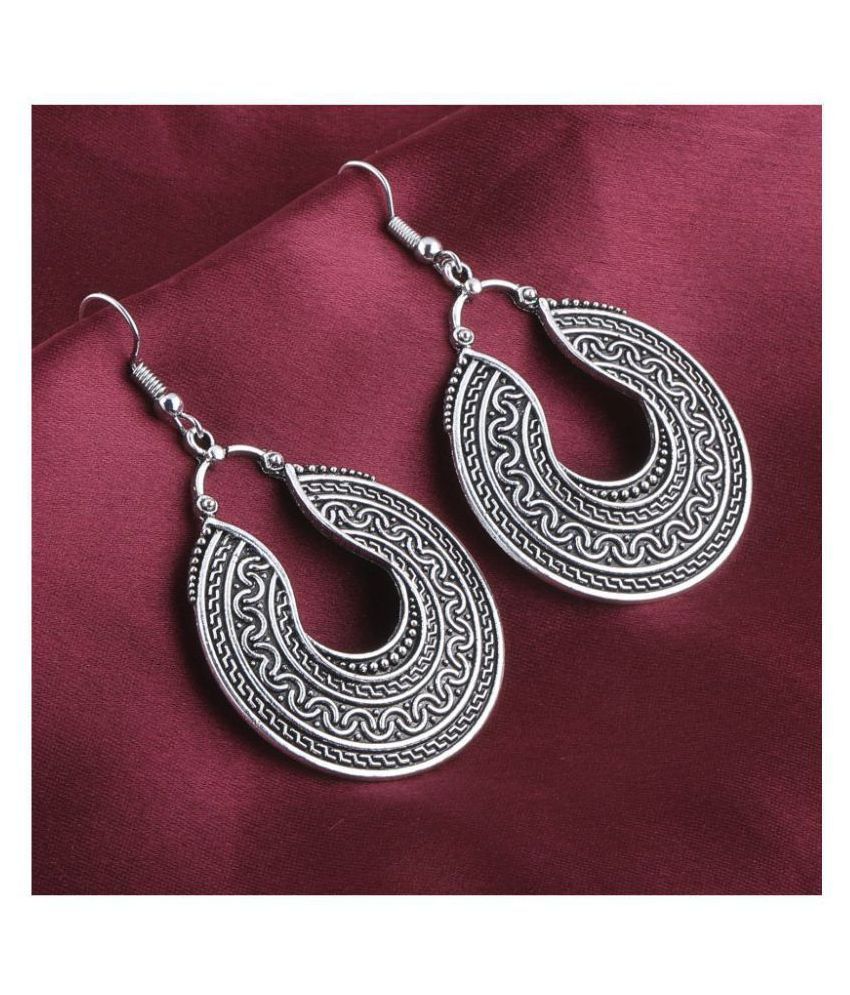     			Silver Shine Spunky Silver Round Egyptian Work Earrings for Women