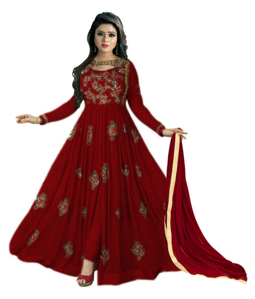 Sukhvilas Fashion Maroon Bangalore Silk Anarkali SemiStitched Suit Buy Sukhvilas Fashion