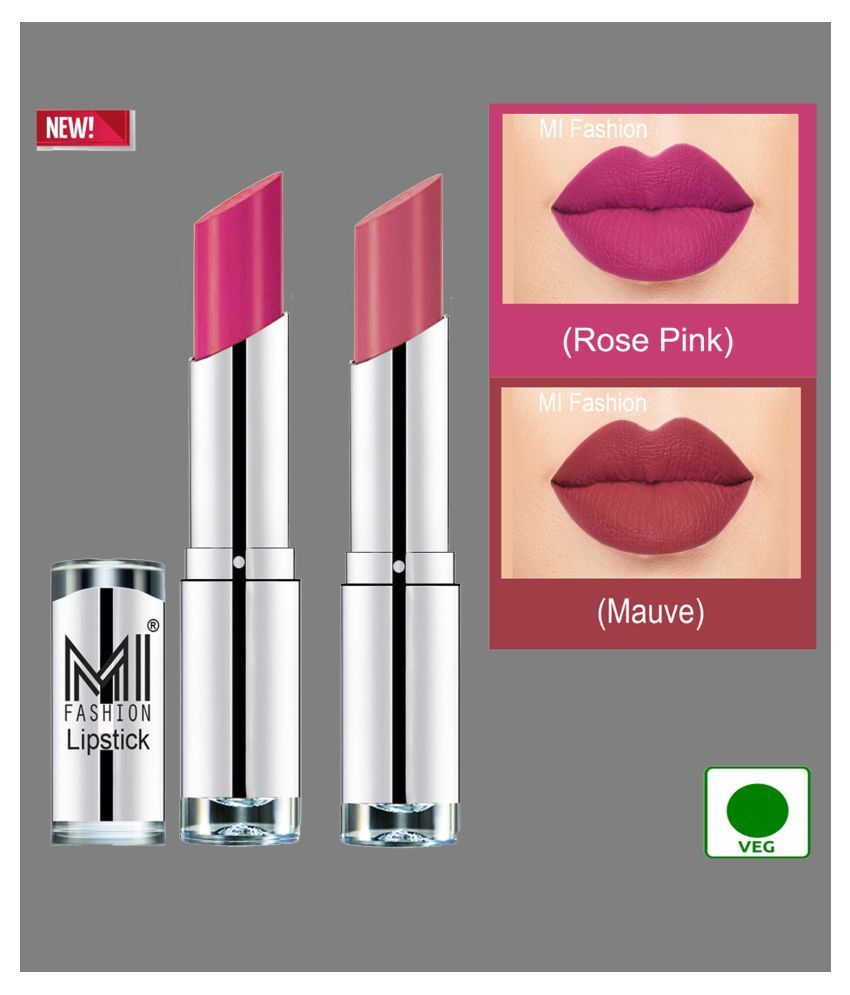     			MI FASHION 100% Veg Soft Matte Long Stay Lipstick Combo Mauve & Rose Pink Pack of 2 7 g