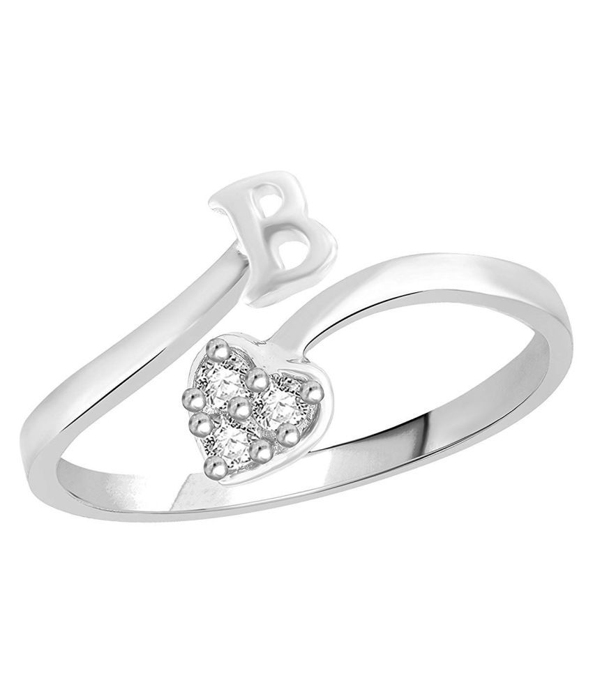 Sukai Jewels Heart Initial 'B' Rhodium Plated Alloy & Brass Cubic ...