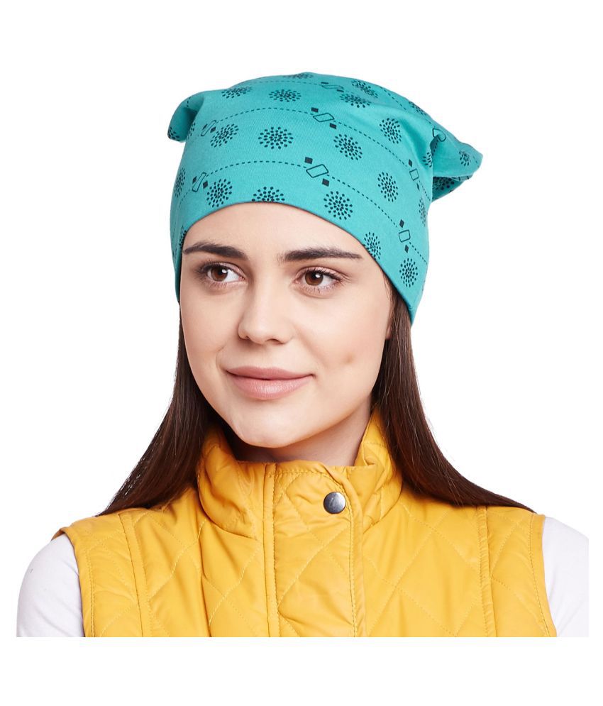 Vimal Turqouise Printed Cotton Beanie Cap For Women