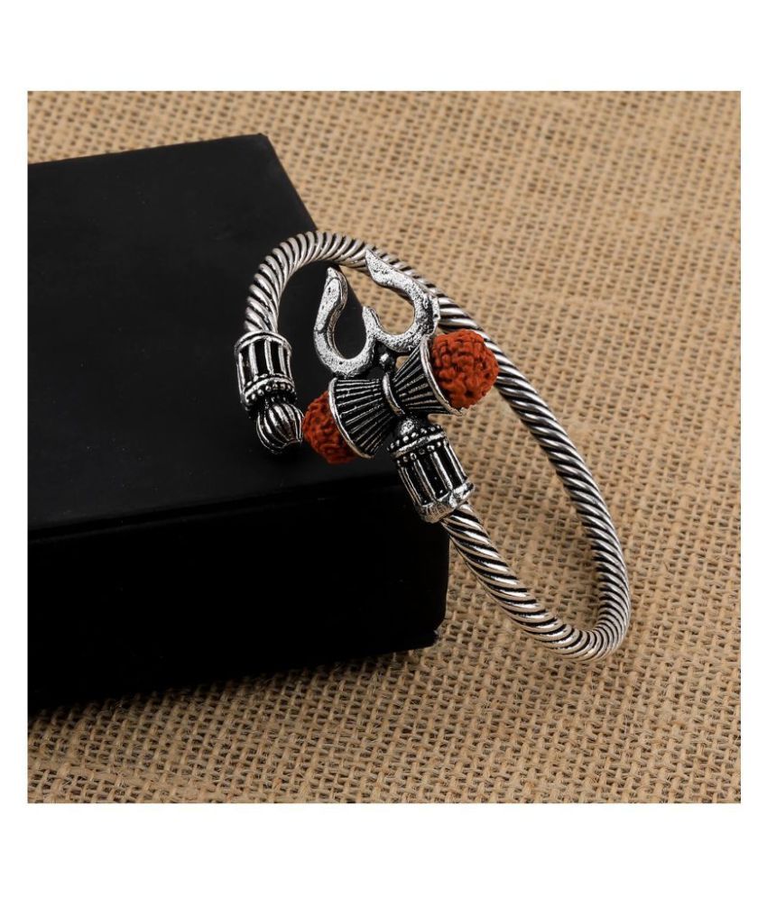     			SILVER SHINE Adjustable  Trishul Damroo Rudraksha Bahubali Kada Bracelet Mahakal For Men Boys Girls