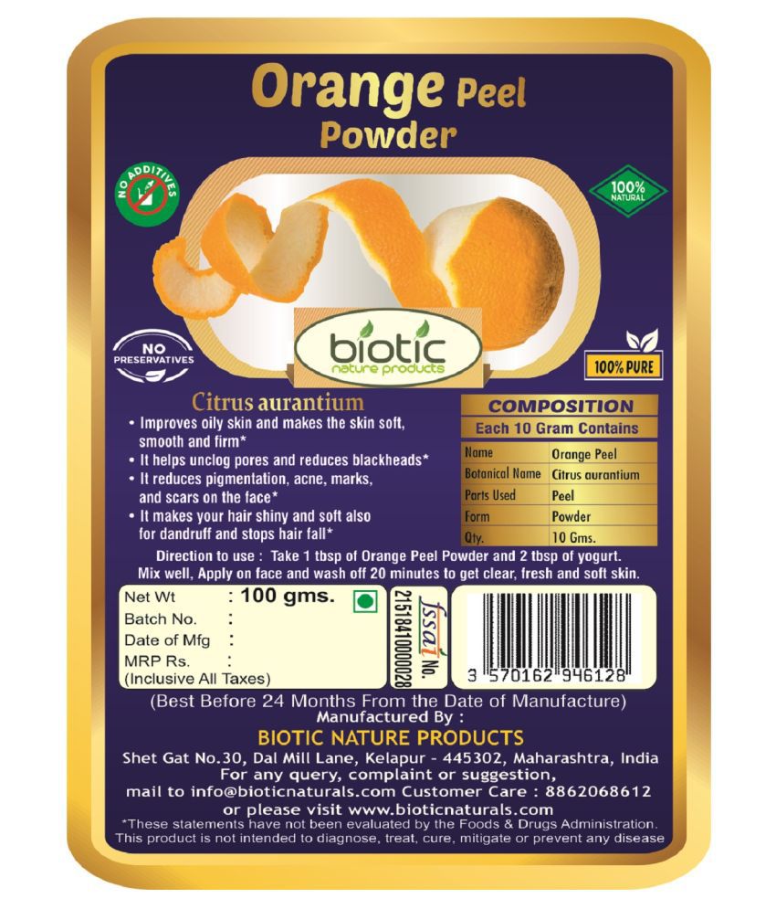 Biotic Orange Peel Powder 100 Gms Facial Kit G Buy Biotic Orange