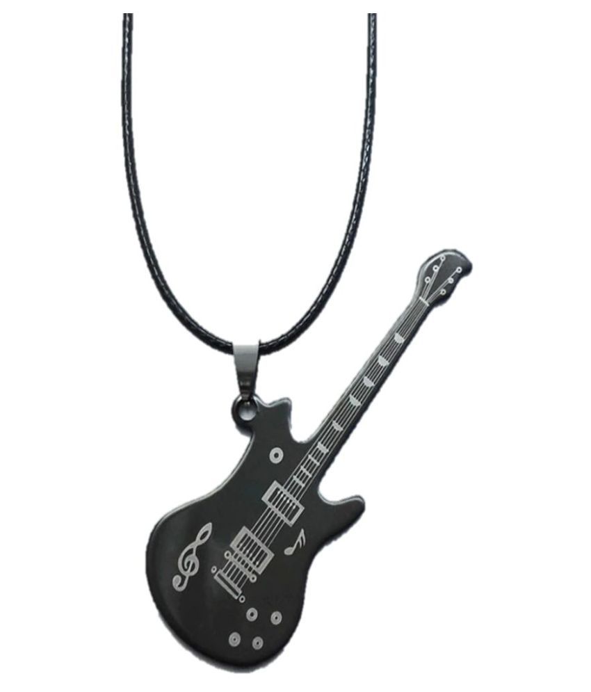 Fabula Jewellery Black ium Steel Guitar Biker Pendant Necklace For Men & Boys