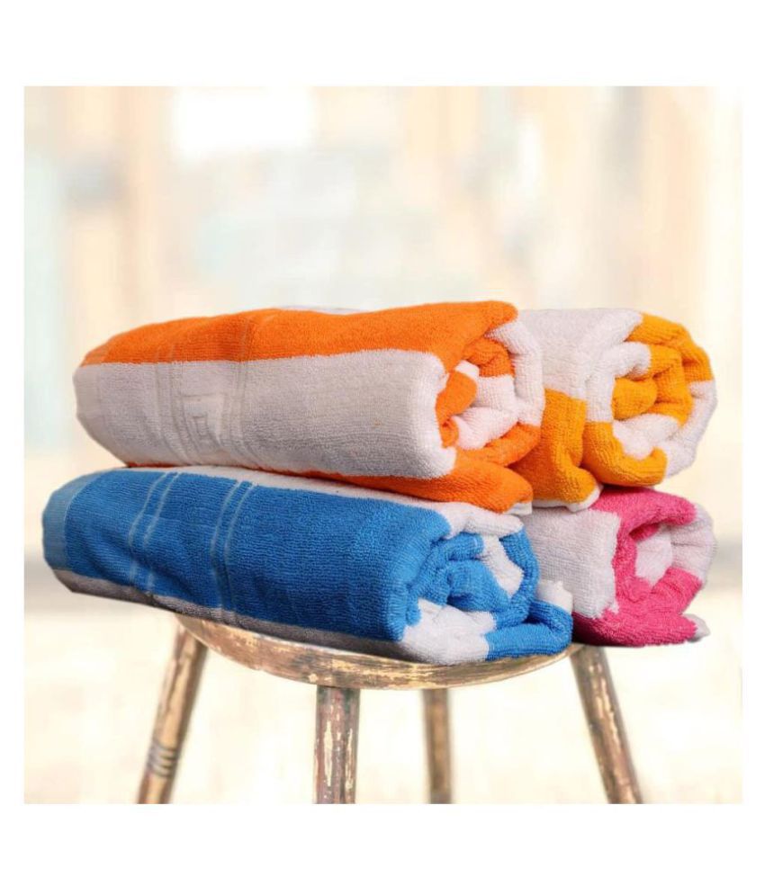 HomeStore-YEP - Multicolor Cotton Striped Bath Towel (Pack of 4)