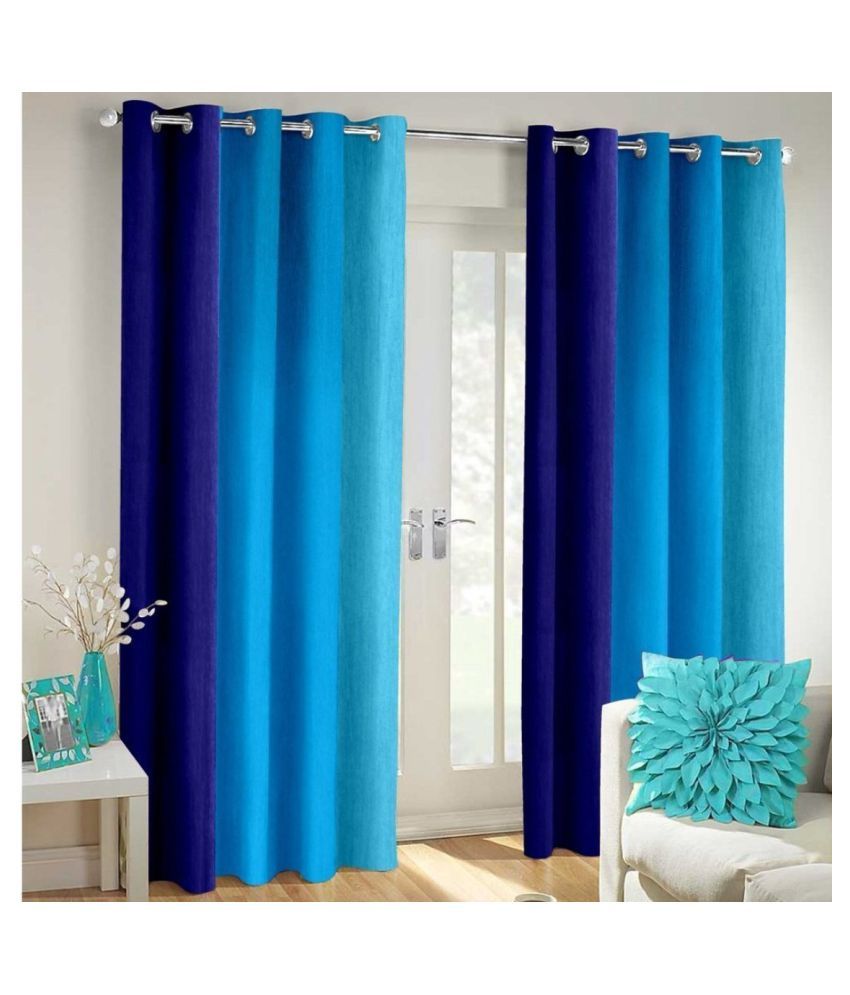     			Homefab India Floral Blackout Eyelet Door Curtain 7ft (Pack of 2) - Blue