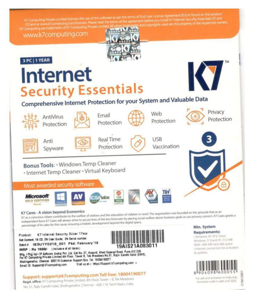 k7 total security 2pc 1 year activation card