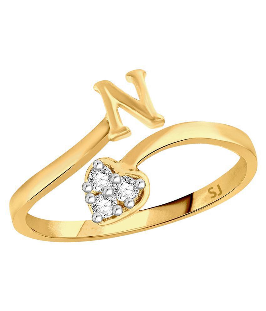 Sukai Jewels Heart Initial 'N' Gold Plated Alloy & Brass Cubic Zirconia ...