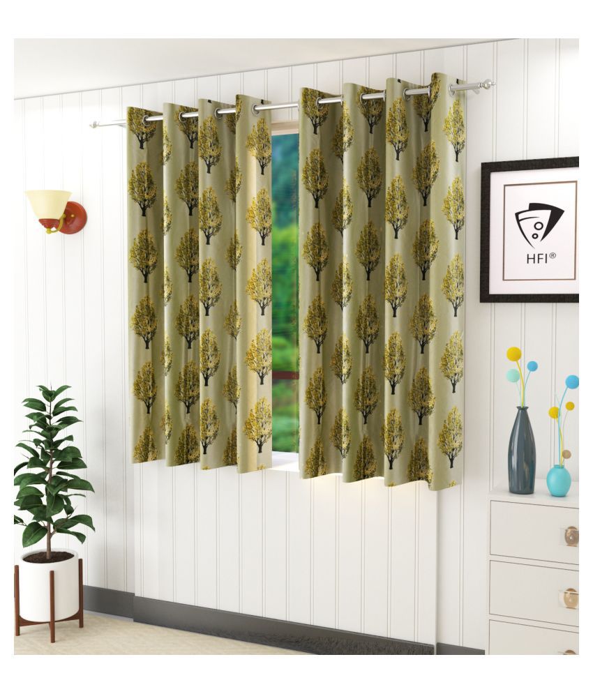     			Homefab India Floral Blackout Eyelet Window Curtain 5ft (Pack of 2) - Green