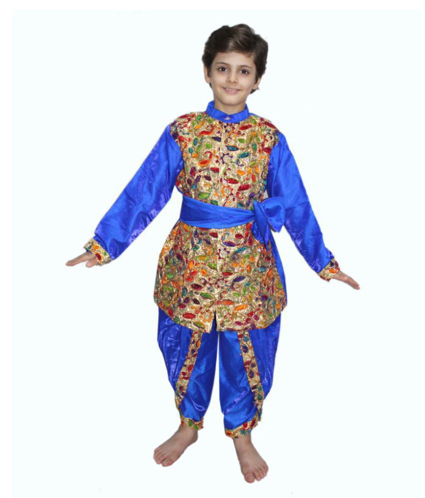     			Kaku Fancy Dresses Indian State Gujrati Dance Costume for Kids Embriodered Sherwani Costume For Navratri / Garba Dance Costume - Blue, 3-4 Years, For Boys