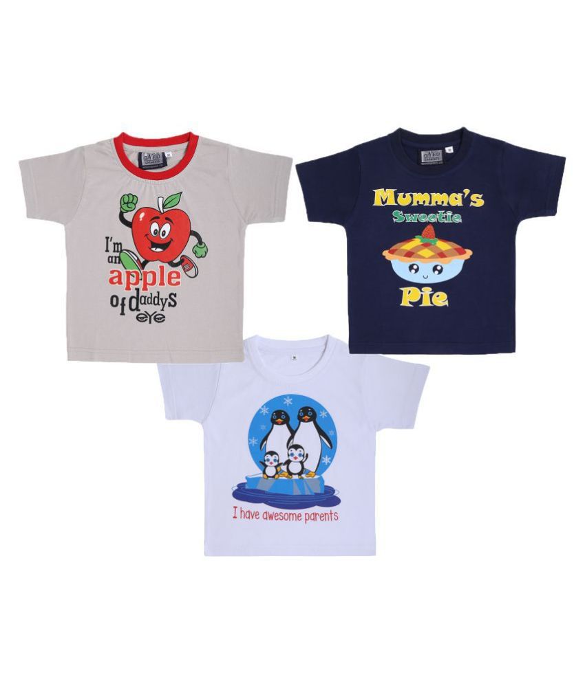     			NEO GARMENTS Grey, Navy and Blue Kid's Boys & Girls Cotton T-shirt Combo Pack of 3