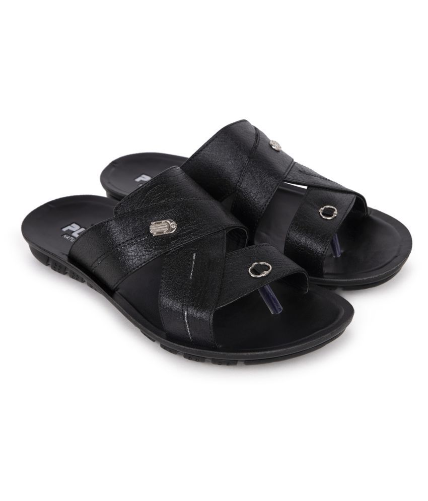     			SapSon Black Leather Slippers