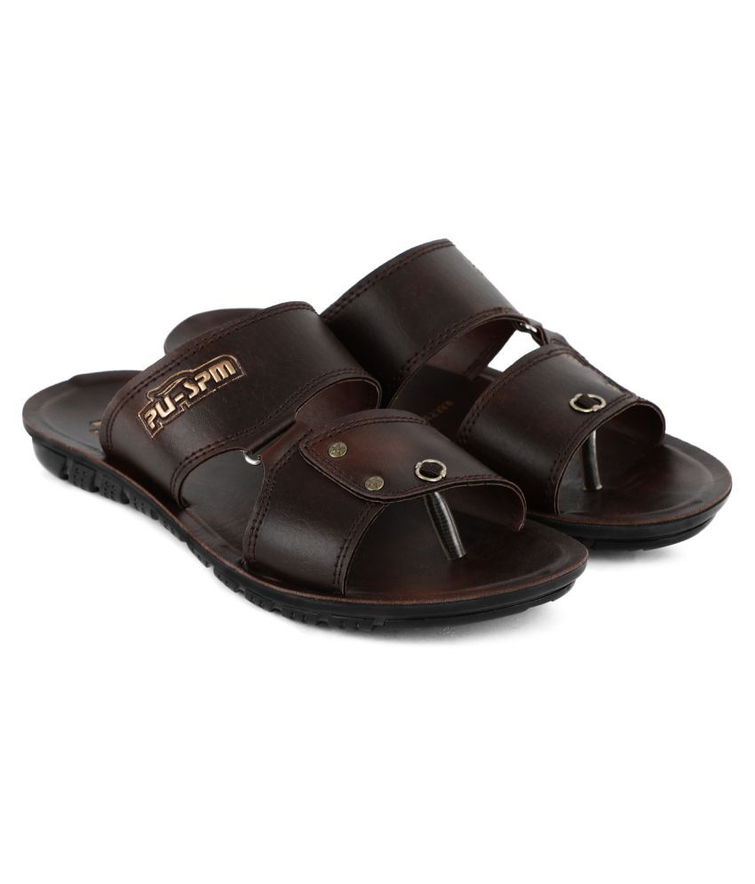     			SapSon Brown Leather Slippers