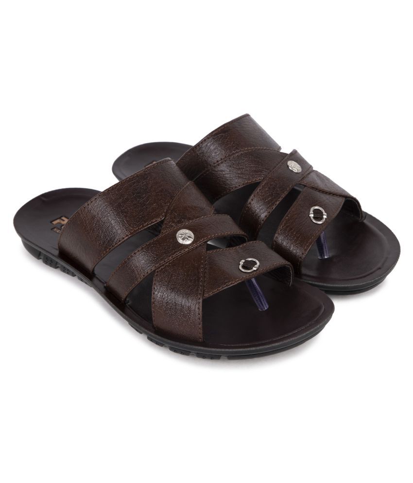     			SapSon Brown Leather Slippers