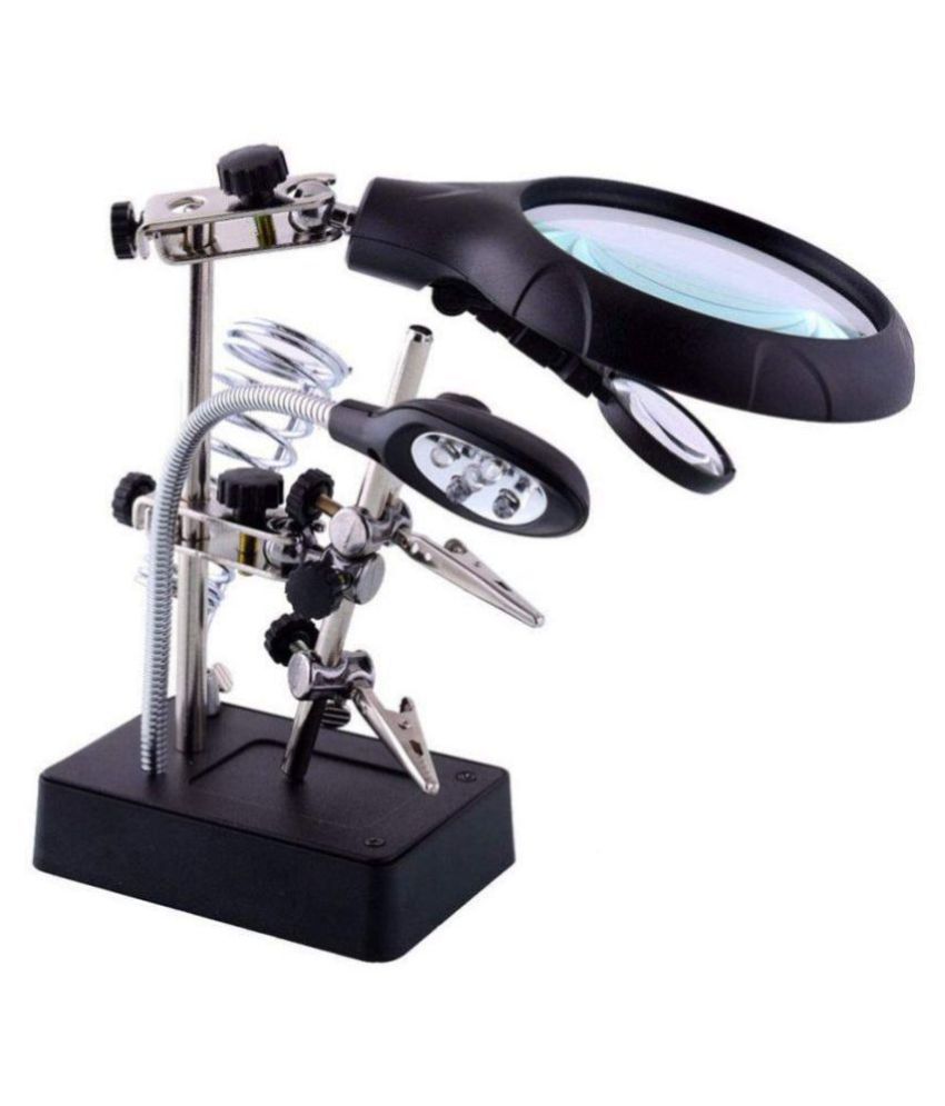     			KP2® Magnifier with Magnifying Glass, Soldering Iron Helping Hand Holder Tool Stand, LED Light and Clamps to Hold PCB