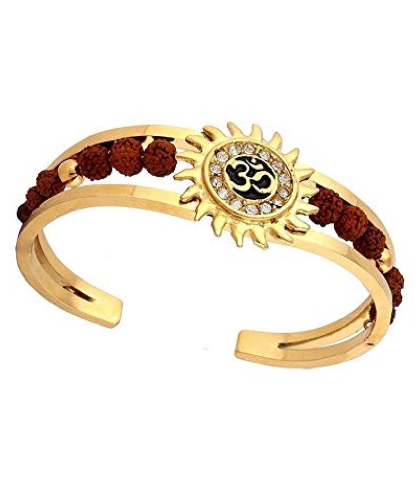     			BHAUNE RETAILS Rudraksha Kadas American Diamond Gold Meena Bracelets Om Sun Cuff Kada Bracelet