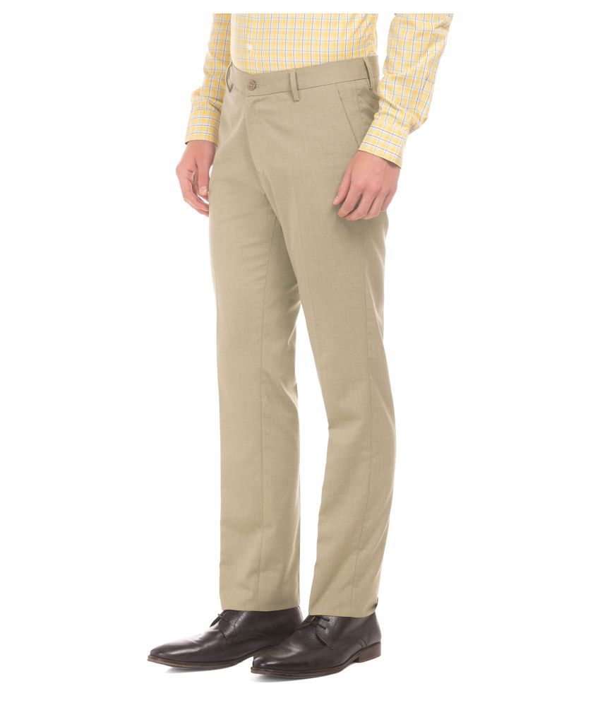Buy Excalibur Men Light Khaki Flat Front Patterned Formal Trousers   NNNOWcom