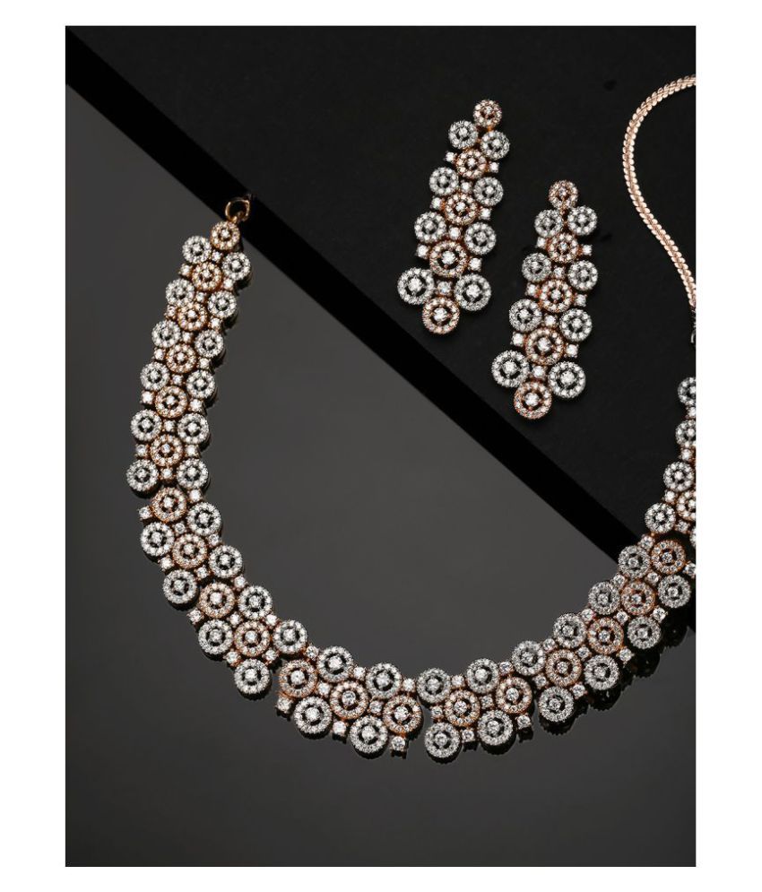     			Priyaasi Brass Rose Gold Contemporary Designer Rose Gold Plated Necklaces Set