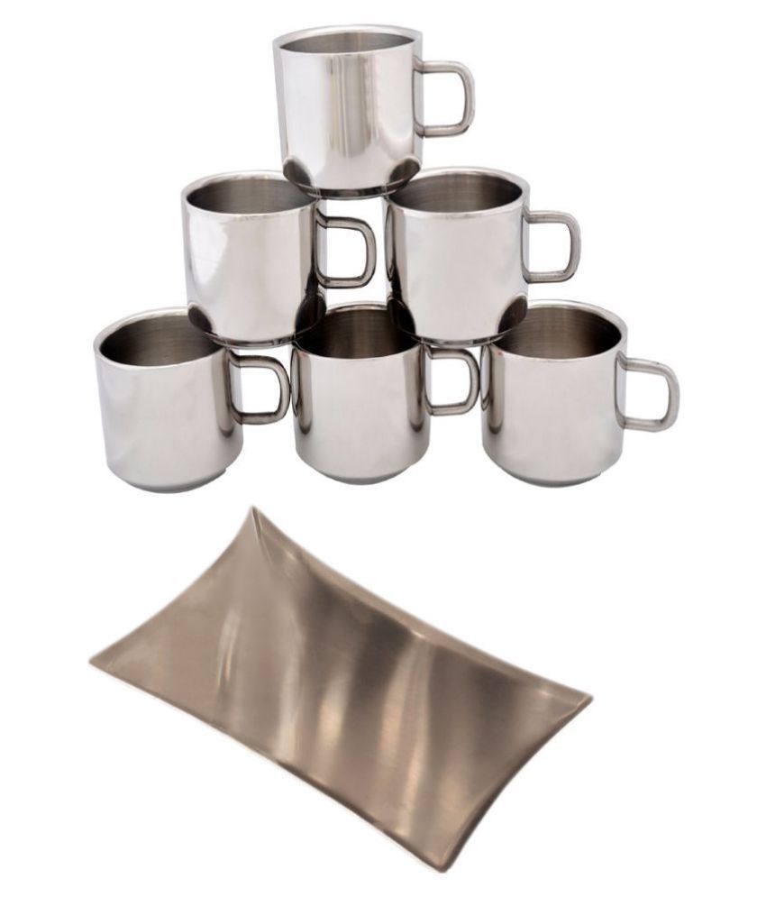     			Dynore Steel 6 Tea cup and tray Tea Set 7 Pcs 120 ml