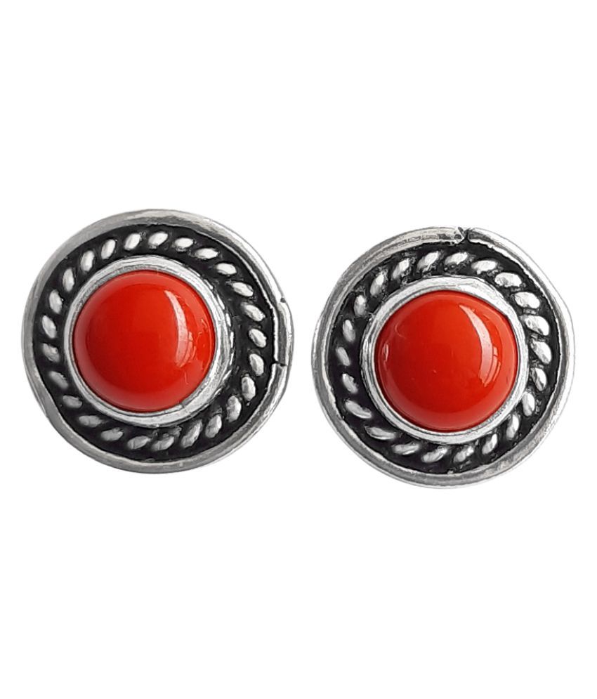 Shubhanjali® Coral Natural Stud Earrings for Women Round