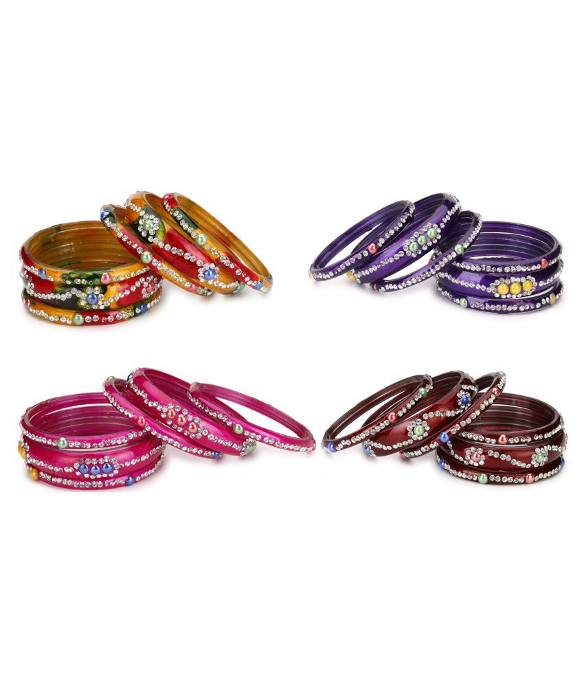     			Somil Glass Bangle Cum Kada Ornamented With Colorful Chips Pack Of Four Matching And Trendy Color (Six Piece Each Color)- DN, 2.8