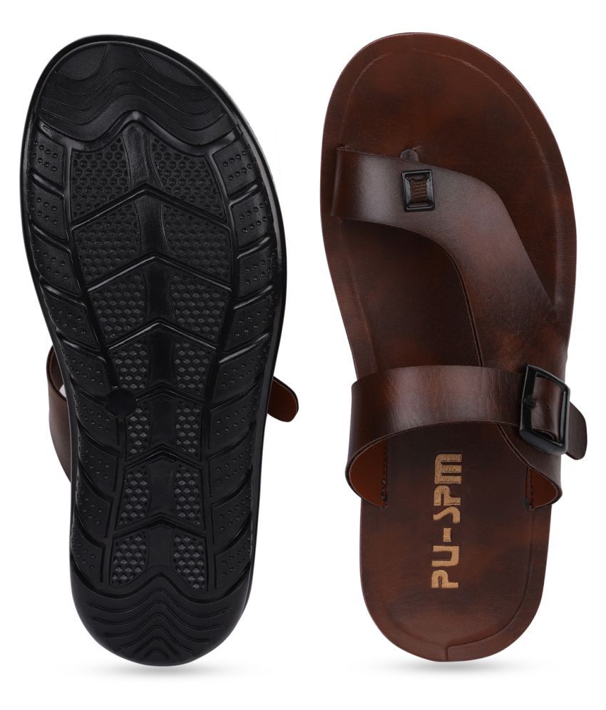 SapSon Brown Leather Slippers Price in 