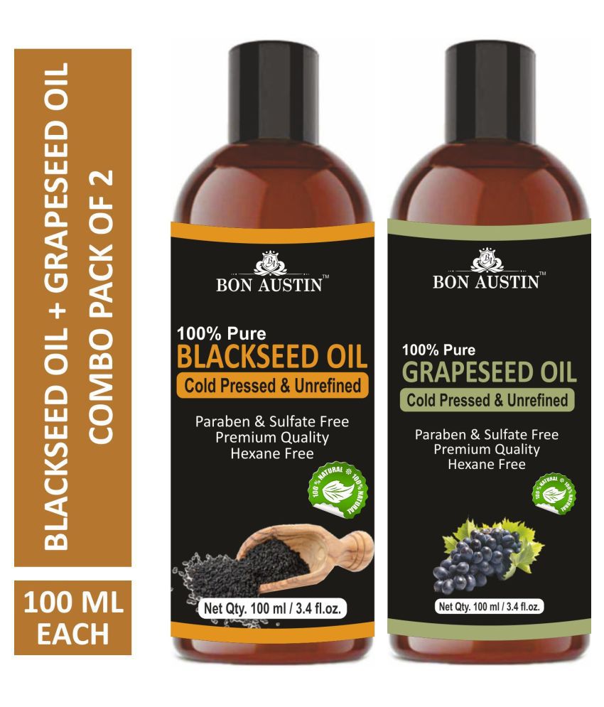     			Bon Austin Premium Blackseed Oil & Grapeseed Oil - Cold Pressed & Unrefined Combo pack of 2 bottles of 100 ml(200 ml)