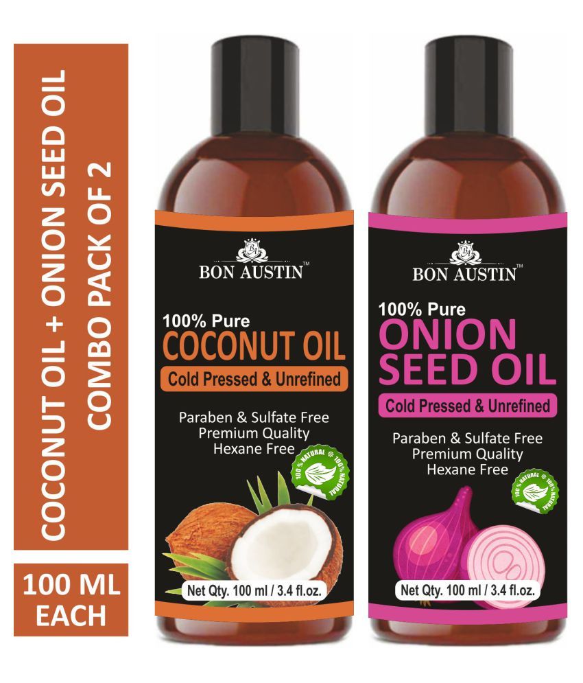     			Bon Austin Premium Coconut Oil & Onion Seed Oil  - Cold Pressed & Unrefined Combo pack of 2 bottles of 100 ml(200 ml)