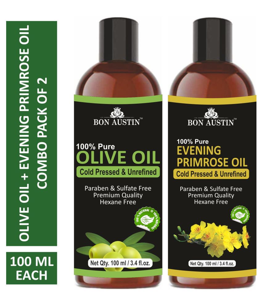 Bon Austin Premium Olive Oil & Evening Primrose  Oil  - Cold Pressed & Unrefined Combo pack of 2 bottles of 100 ml(200 ml)
