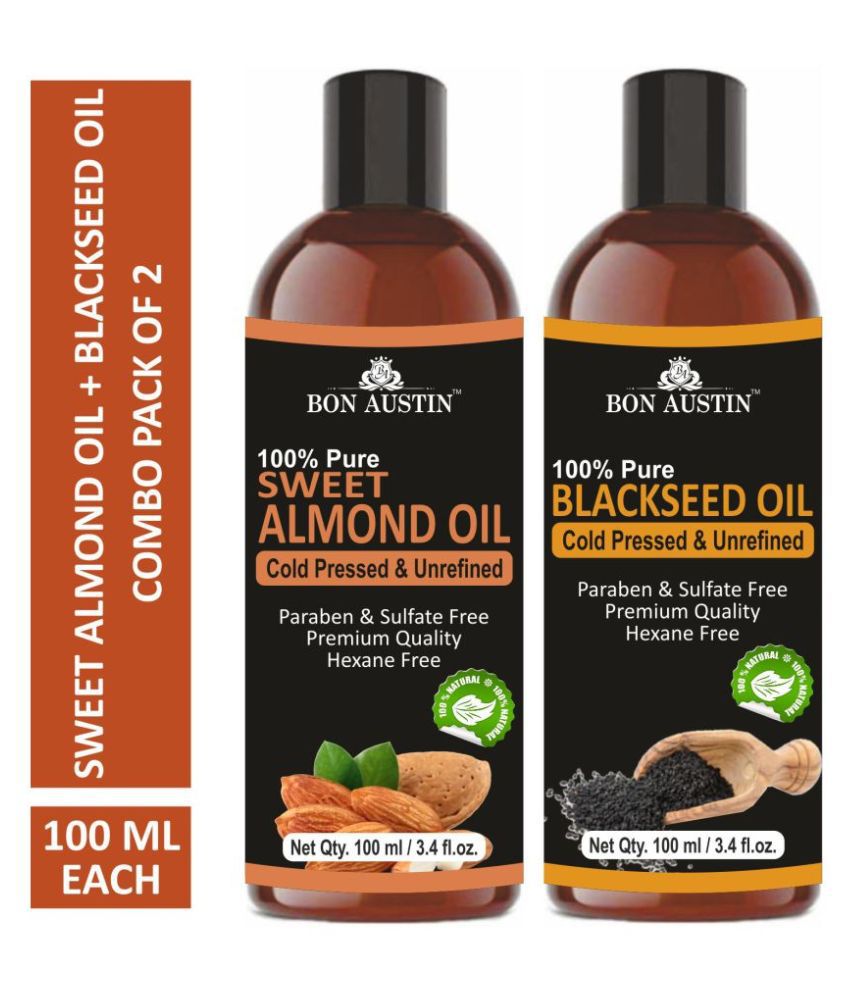     			Bon Austin Premium Sweet Almond Oil & Blackseed Oil - Cold Pressed & Unrefined Combo pack of 2 bottles of 100 ml(200 ml)