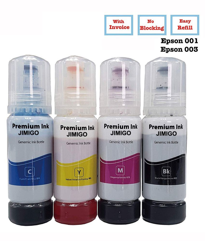 JIMIGO INK FOR EPSON 001 Multicolor Pack of 4 Ink bottle for Refill ink