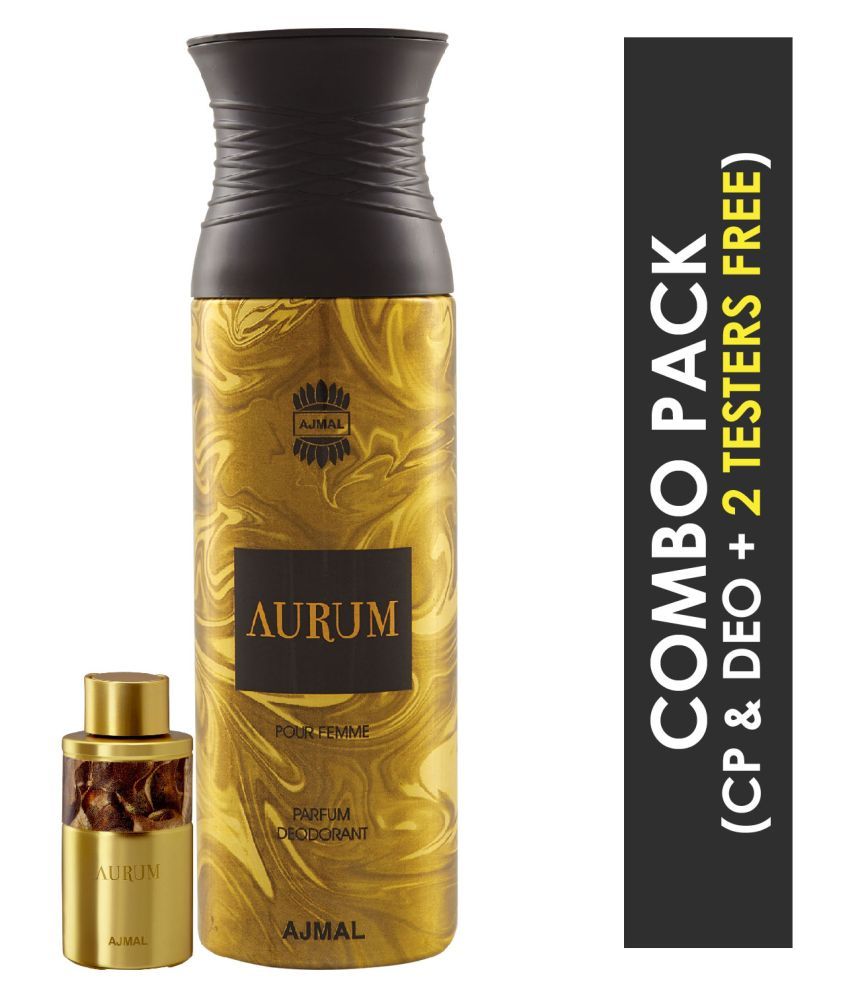     			Ajmal Aurum Concentrated Perfume 10ml for Women and Aurum Femme Deodorant 200ml for Women + 2 Parfum Testers FREE