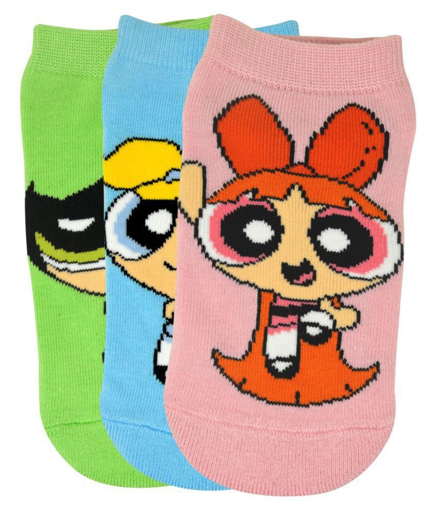     			Powerpuff Girls Women Cushioned Low Cut Socks by Balenzia- Pink, Blue, Green-Pack of 3