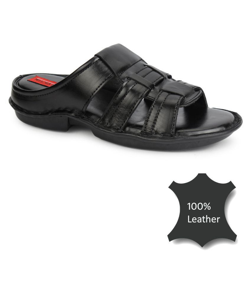Fashion Victim Black Faux Leather Slippers