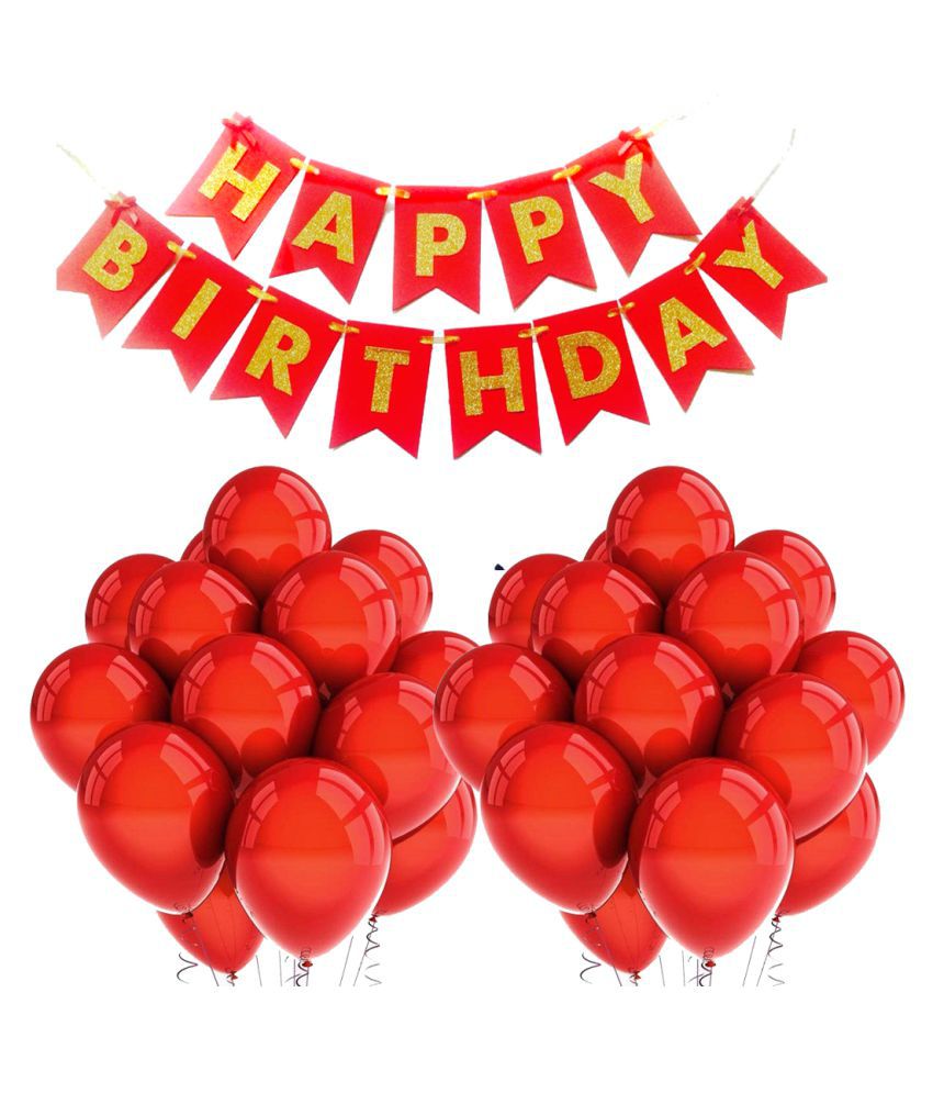     			Happy Birthday Banner & Balloons Combo for Birthday Party Decoration for happy birthday decoration item, birthday decoration kit, birthday balloon decoration combo for Boys, Girls, Kids, husband and Wife.  n (1 Banner, 50 Metallic Red Balloon)