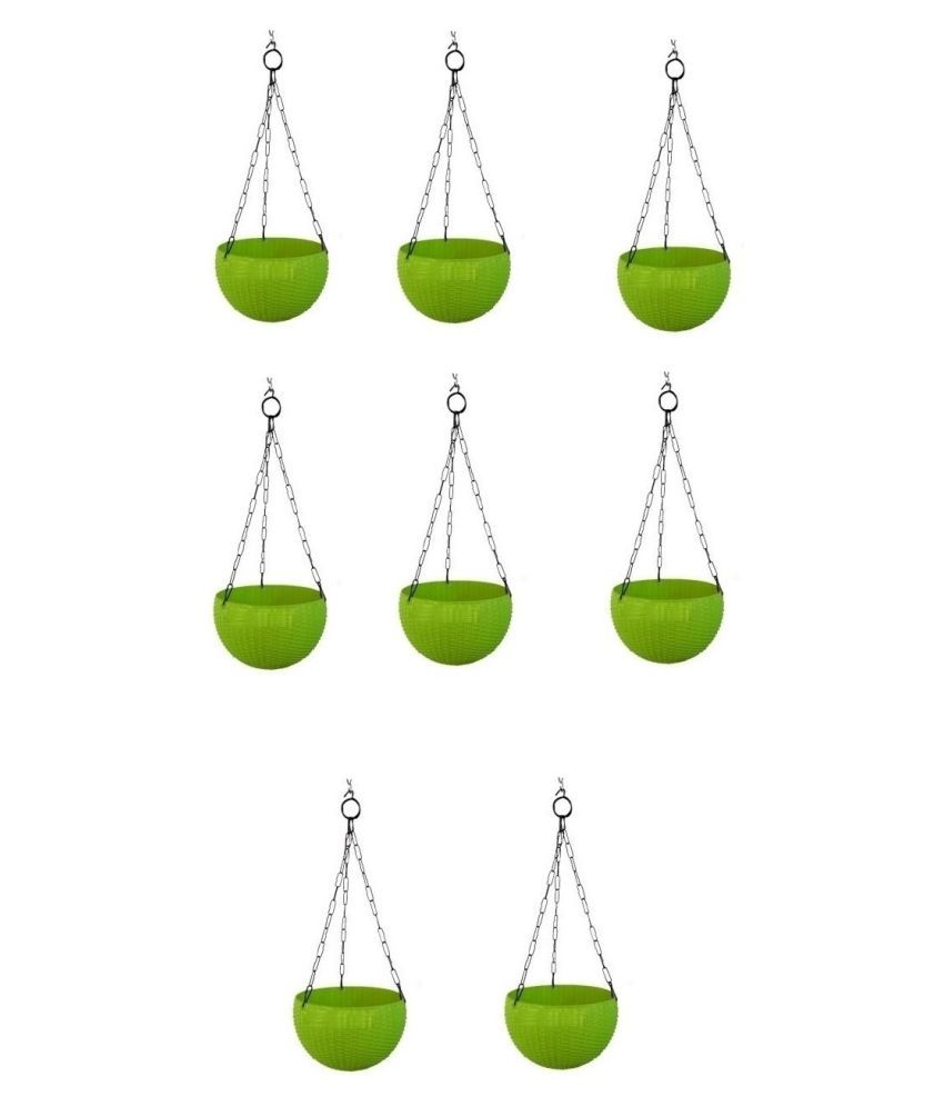Green plant indoor Ratan Hanging Pot Set of 8 PCS Both Hanging Planter