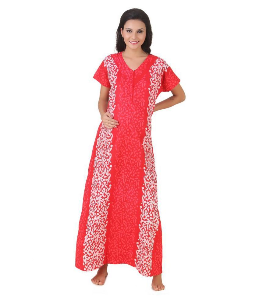 Masha Cotton Nighty & Night Gowns - Red