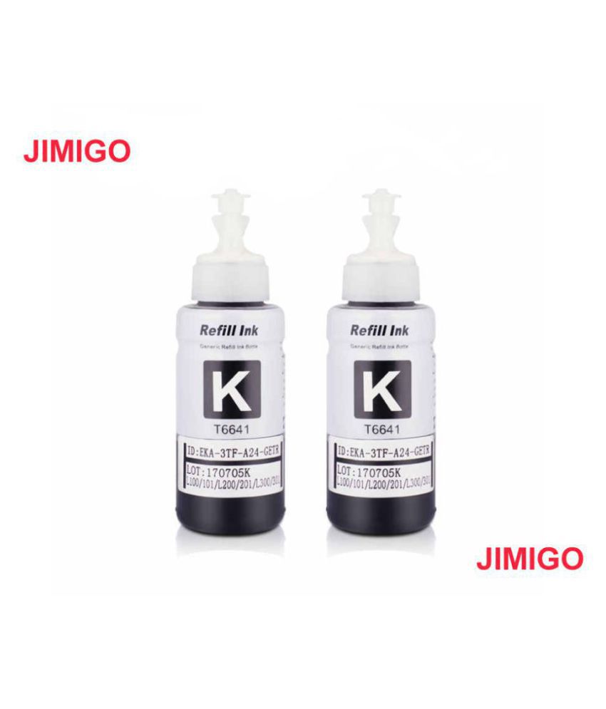 JIMIGO FOR EPSON T664 L380 Black Pack of 2 Ink bottle for Refill ink Epson EcoTank L130,L210,L220,L350,L360,L361,L365,L380,L385,L455,L485,L550,L555,L565
