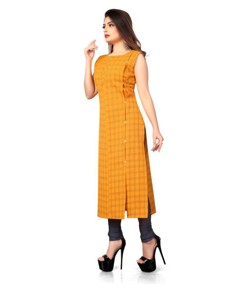 Prime Clothing Yellow Cotton Straight Kurti Buy Prime Clothing Yellow Cotton Straight Kurti