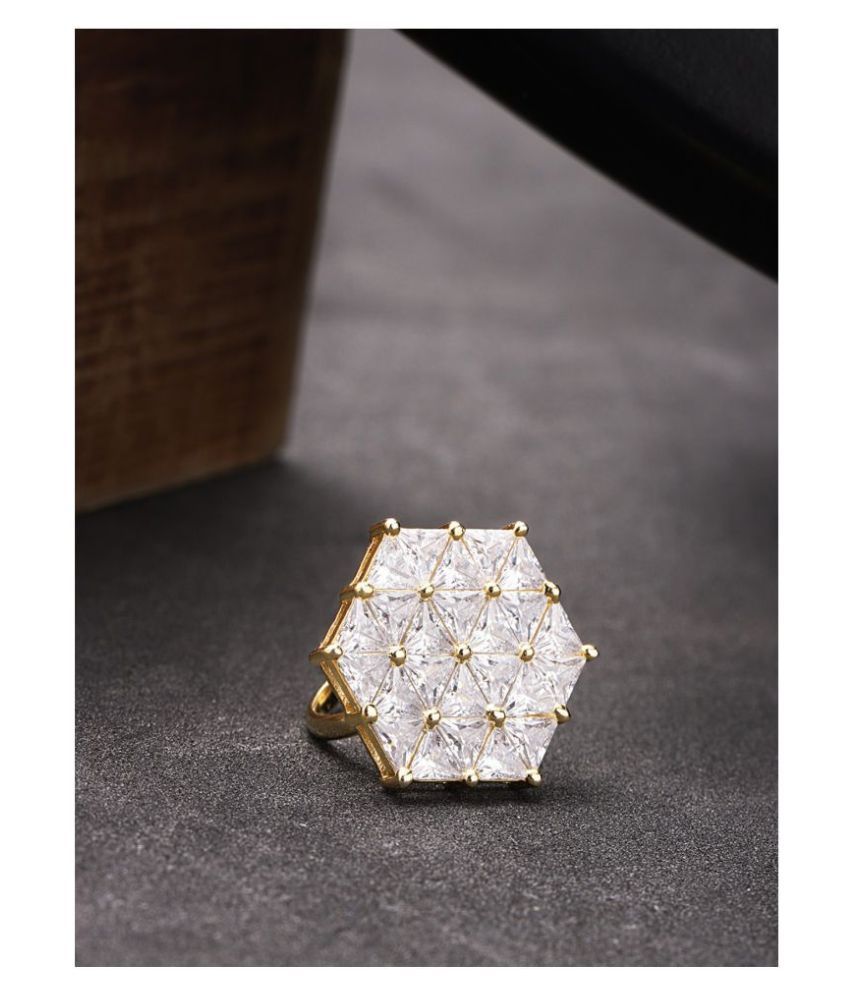     			Priyaasi Sparkling GoldPlated Hexagon Shaped American Diamond Ring For Women And Girls