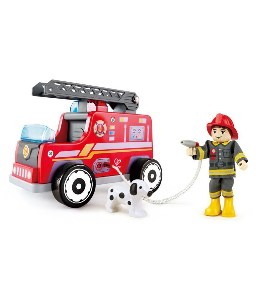 Hape Fire Truck Playset| Wooden Fire Engine Toy with Action Figure & Rescue Dog - Buy Hape Fire 