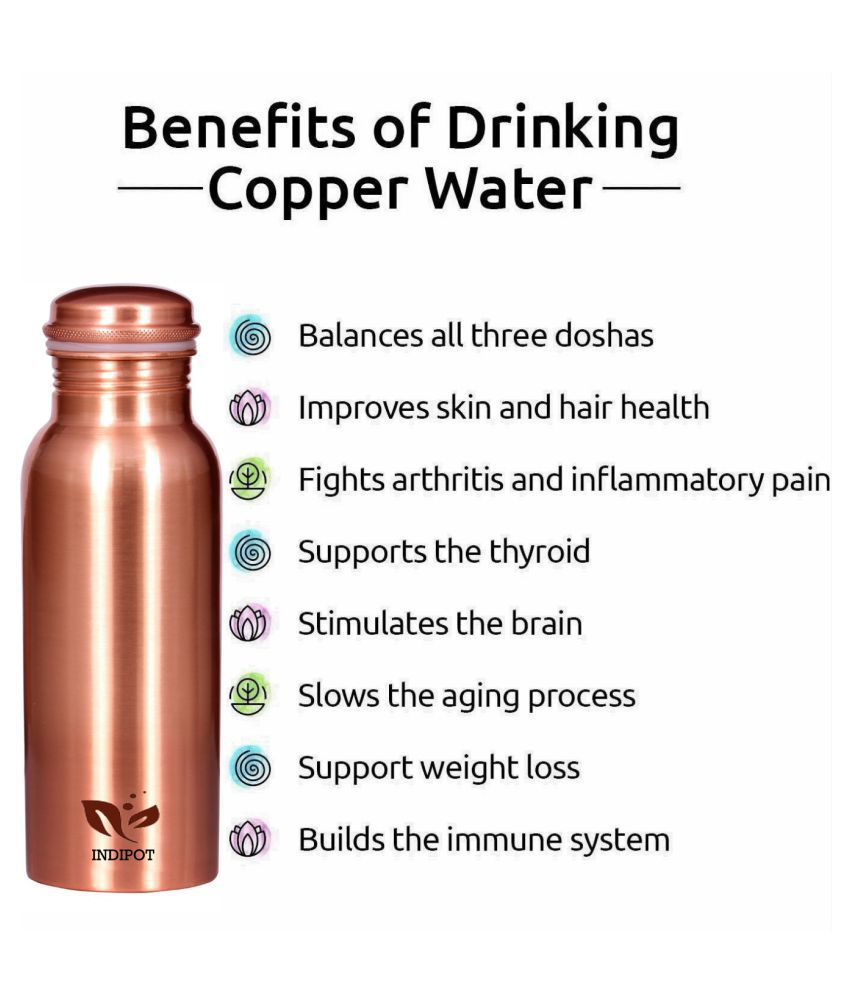 INDIPOT 650ml pure copper water bottle Brown 650 mL Copper Water Bottle set  of 1: Buy Online at Best Price in India - Snapdeal