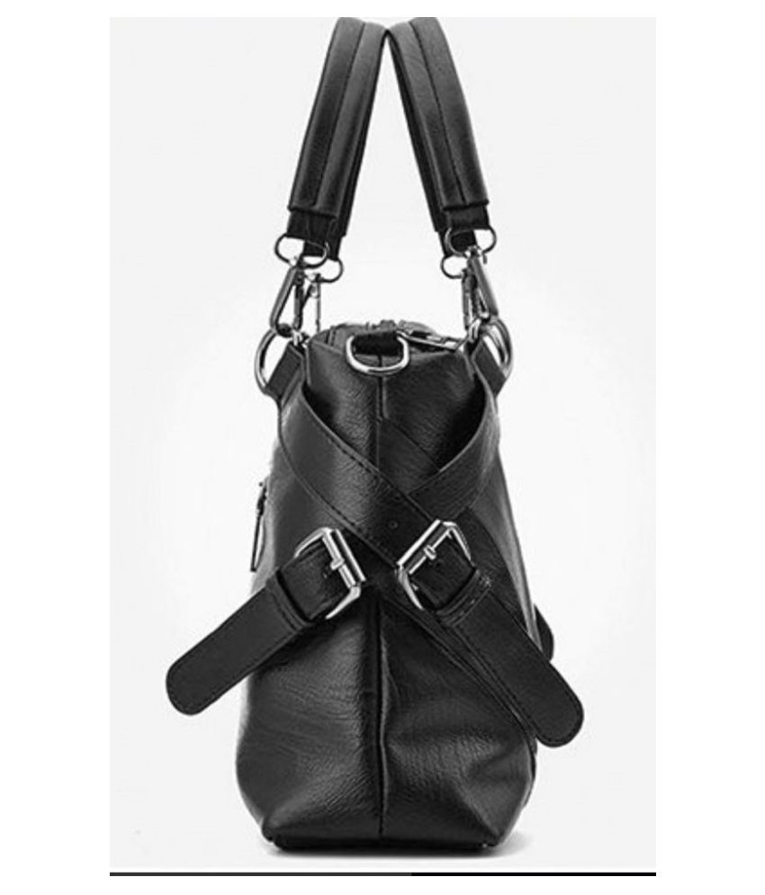 black faux leather shoulder bag