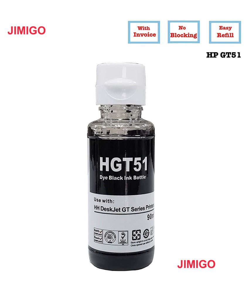 JIMIGO INK FOR HP GT51 Black Pack of 2 Ink bottle for Refill ink for HP
